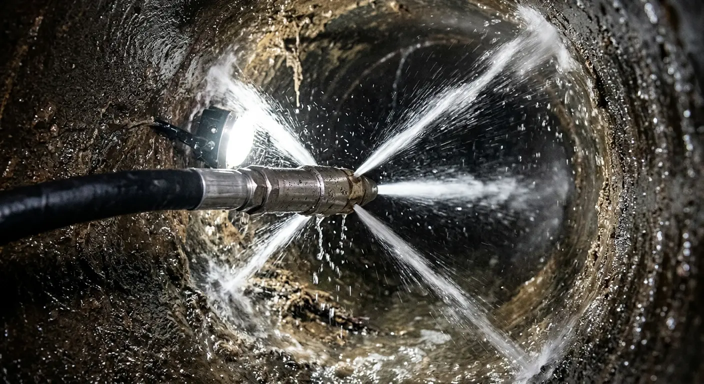 High-pressure hydro jetting nozzle cleaning sewer pipe for Storm Drain Cleaning in Corrales